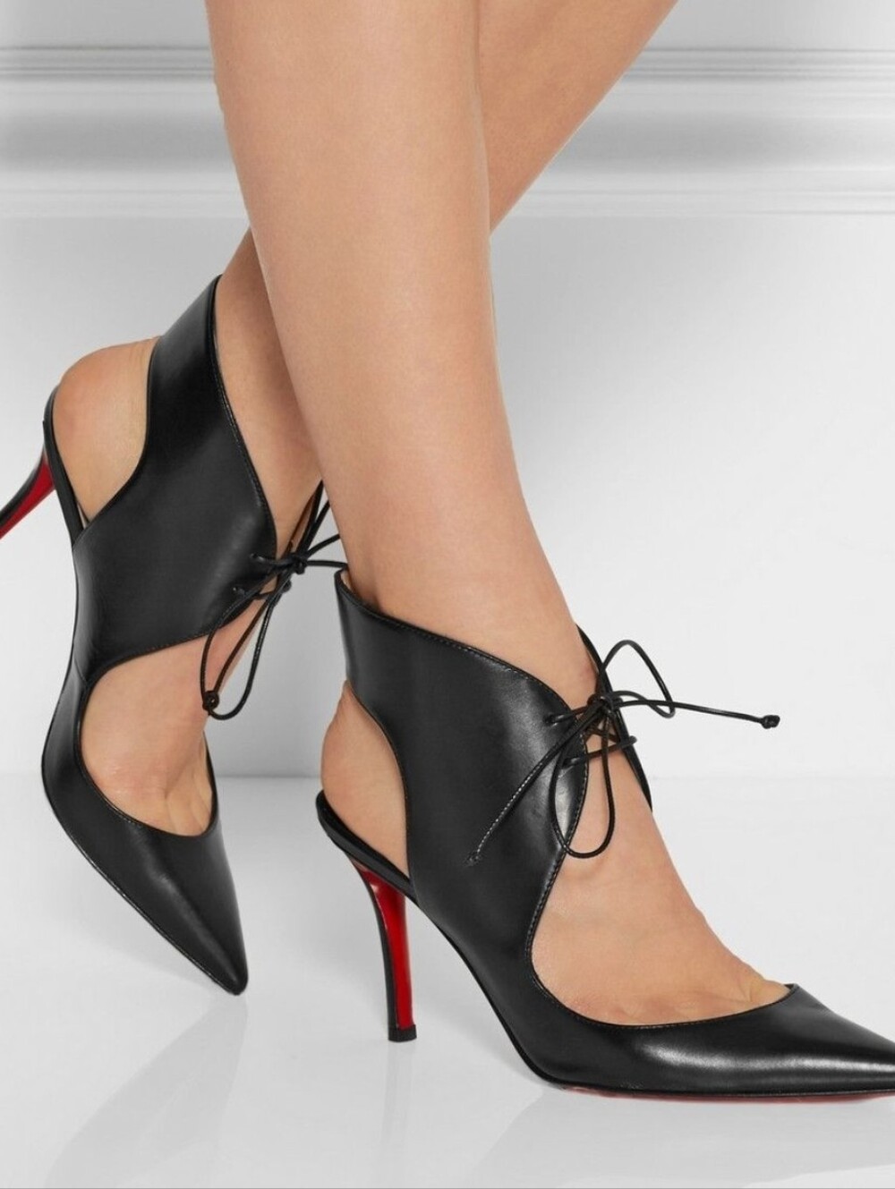 Christian Louboutin Navy and Violet Cutout Lace-Up Pointed Pumps